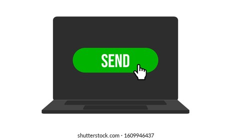 green send button screen notebook 16 inch vector illustration. online shop banner concept symbol