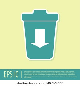 Green Send to the trash icon isolated on yellow background. Vector Illustration