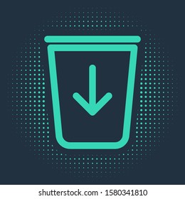 Green Send to the trash line icon isolated on blue background. Abstract circle random dots. Vector Illustration