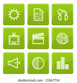 Green senso multimedia icons set. Vector.