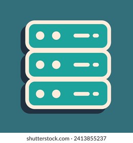 Green Server, Data, Web Hosting icon isolated on green background. Long shadow style. Vector