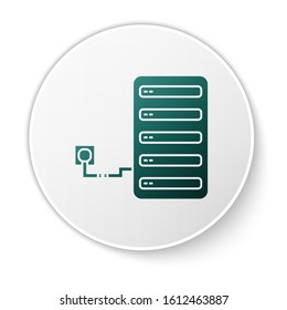 Green Server icon isolated on white background. Adjusting app, service concept, setting options, maintenance, repair, fixing. White circle button. Vector Illustration