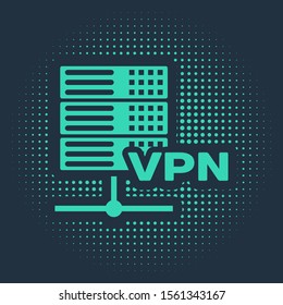 Green Server VPN icon isolated on blue background. Abstract circle random dots. Vector Illustration