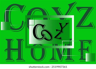Green service label icon featuring the text 'Cozy, Cozy Home.' This winter holiday sketch banner or poster is perfect for luxury, warm, and inviting design elements.