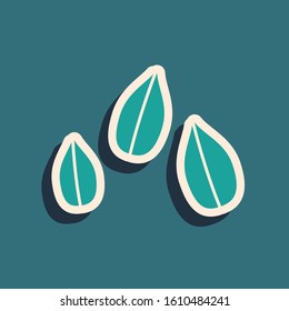 Green Sesame seeds icon isolated on blue background. Long shadow style. Vector Illustration