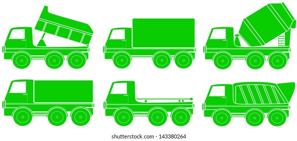 green set of construction transport silhouette 