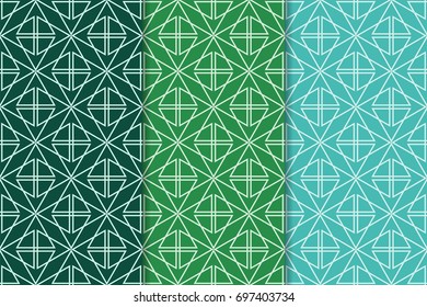 Green set of geometric backgrounds. Abstract seamless wallpapers