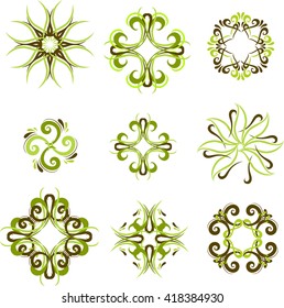 Green set of graphic ornamental frames