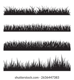 Green set of grass borders, bushes on white background, vector illustration
