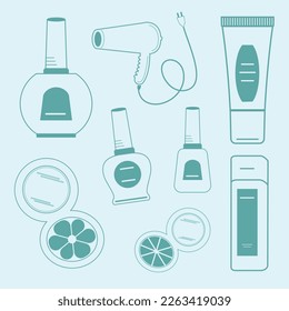 Green Set of Makeup Tools Outline