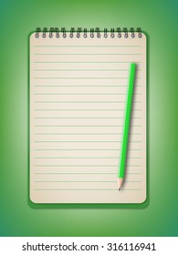 Green Set Notebook Pencil Vector