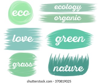 Green set of organic labels. Organic food labels and elements, set for food and drink, restaurants and organic products vector illustration.
