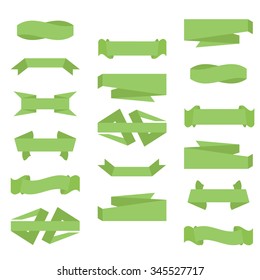 Green Set of Ribbons and Labels in Vector. 