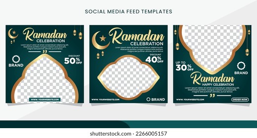 grüner Set quadratischen Banner für ramadan Kareem Feed soziale Medien Post. Ramadan Sale Modern Feed. eps10.
