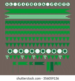 Green Set of St. Patrick s Day Seamless Patterns with Checkered Stripes, Hats, Mustaches and Clover vector