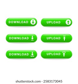 Green Set of Upload. Download Buttons. - Vector.