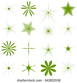 Green set of  vector star burst, sparkles, flash, spark and stars symbols