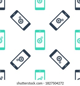 Green Setting en el icono de la pantalla del smartphone aislado patrón transparente en el fondo blanco. Teléfono móvil y equipo. Ajustando la aplicación, configurando opciones, reparando conceptos de teléfono. Vector.