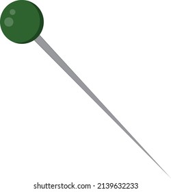 Green sewing pin, illustration, vector on a white background.