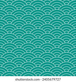 Green shade of Japanese wave pattern background. Japanese seamless pattern vector. Waves background illustration. for clothing, wrapping paper, backdrop, background, gift card.