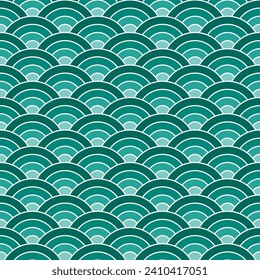 Green shade of Japanese wave pattern background. Japanese seamless pattern vector. Waves background illustration. for clothing, wrapping paper, backdrop, background, gift card.