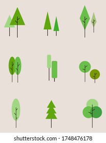 Green shade tree icons set in a modern flat style