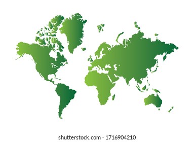 green shaded world map with dark green and light green