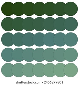 Green shades color palette. Vector circular swatches. Gradient hue collection. Designers spectrum chart.