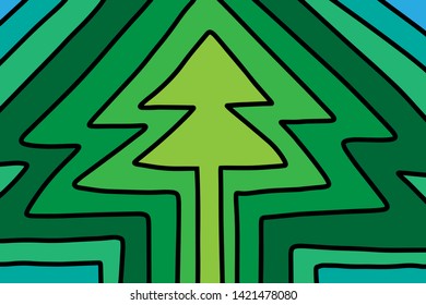 Green shades hand drawn vector illustration in cartoon style minimalism line art