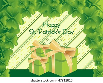 green shamrock background with collection pf gift box