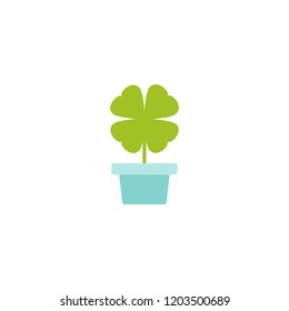 Green shamrock in blue pot illustration isolated on white. Clover leaf. St Patrick day vector. Irish symbol. Logo for eco company, nature firm, ecology, healthy organic and farm fresh food