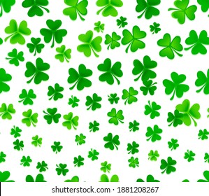 Green shamrock and clover background, St. Patrick's Day celebration and irish symbol, vector illustration. Seamless pattern