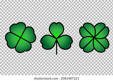 Green Shamrock clover icon. Shamrock clover isolated, flat decorative element. St Patrick day symbol, leprechaun leaf sign.