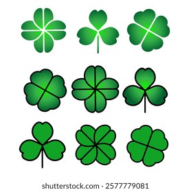 Green Shamrock clover icon.St Patrick day symbol, leprechaun leaf sign. Logo illustration. Shamrock clover flat decorative element. 