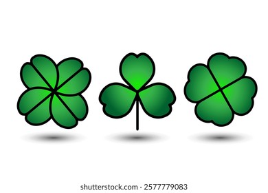 Green Shamrock clover icon.St Patrick day symbol, leprechaun leaf sign. Logo illustration. Shamrock clover flat decorative element. 