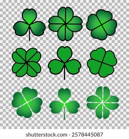 Green Shamrock clover icon.St Patrick day symbol, leprechaun leaf sign. Logo illustration. Shamrock clover flat decorative element. 