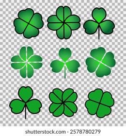 Green Shamrock clover icon.St Patrick day symbol, leprechaun leaf sign. Logo illustration. Shamrock clover flat decorative element. 