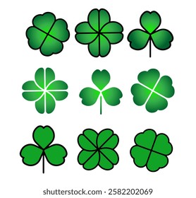 Green Shamrock clover icon.St Patrick day symbol, leprechaun leaf sign. Logo illustration. Shamrock clover flat decorative element. 