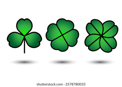 Green Shamrock clover icon.Shamrock clover isolated, flat decorative element. St Patrick day symbol, leprechaun leaf sign. 