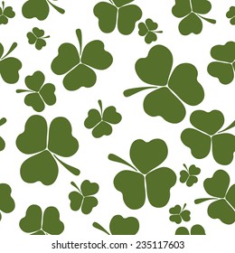 green shamrock or clover leaves isolated on white background, Irish symbol of Patrick day celebration. seamless background