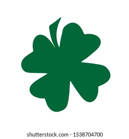 Green Shamrock clover vector icon. St Patrick day symbol, leprechaun leaf sign. Shamrock clover isolated, flat decorative element. Logo illustration.