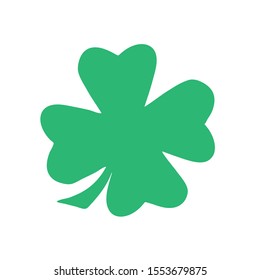 Green Shamrock clover vector icon. St Patrick day symbol, leprechaun leaf sign. Shamrock clover isolated, flat decorative element. Logo illustration.