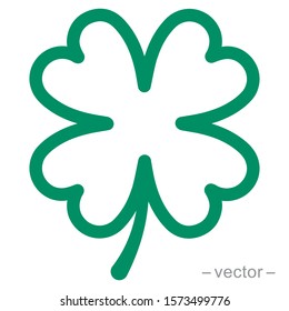 Green shamrock clover vector icon. Shamrock clover isolated, flat decorative element. Logo illustration.