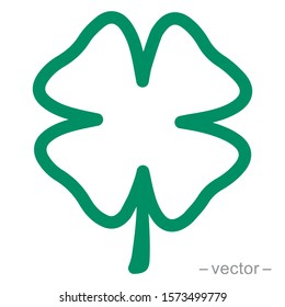 Green shamrock clover vector icon. Shamrock clover isolated, flat decorative element. Logo illustration.