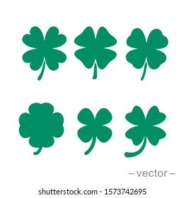 Green shamrock clover vector icon. Shamrock clover isolated, flat decorative element. Logo illustration.