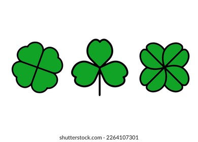Green Shamrock clover vector icon. St Patrick day symbol, leprechaun leaf sign. Shamrock clover isolated, flat decorative element.