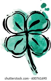 Green Shamrock Clover watercolour Vector