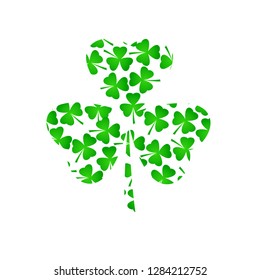 A green shamrock composed of smaller shamrocks, symbol of Ireland and St. Patrick's Day - isolated on white background.