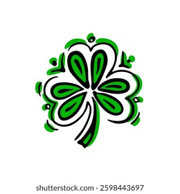 Green Shamrock. Hand drawn doodle of Symbol of St. Patrick's Day. Vector illustration.