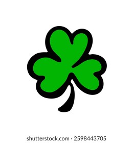 Green Shamrock. Hand drawn doodle of Symbol of St. Patrick's Day. Vector illustration.